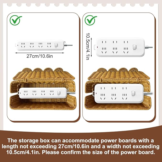 Scalloped Edge Handmade Cable Management Box, Elegant Plastic Rattan Cable Organizer, 2 Open Slots Sturdy Cord Hider Box, Under Desk Cord Organizer for Home TV Wires Computer Router USB Hub Strips