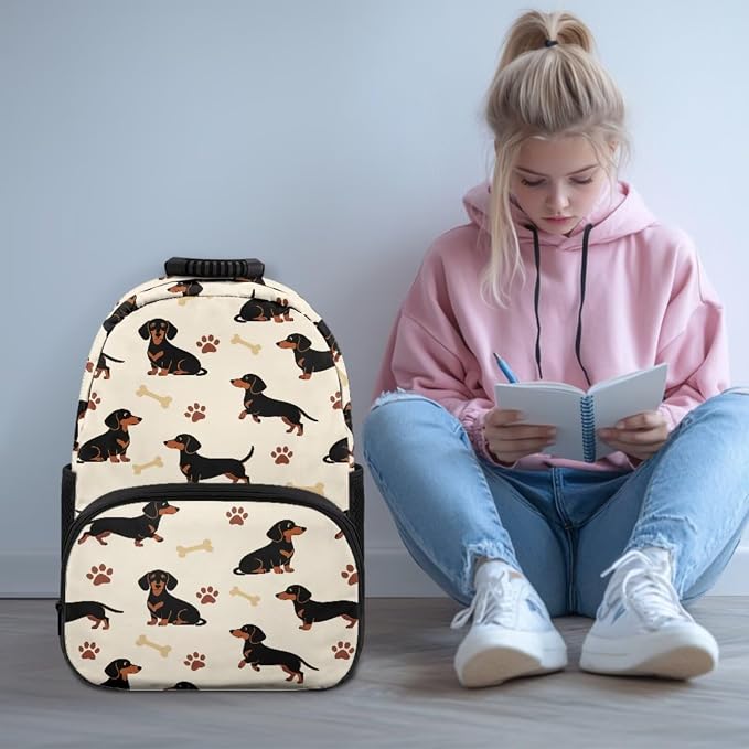 ZFRXIGN Dachshund Dog Teen Girls Backpack for School with Cute Pendant 4pc Backpack Set for Boys 17inch Middle High School Bag and Lunch Box Portable Pencil Case