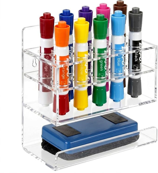 MyGift Dry Erase Marker Holder 10 Slots Whiteboard Marker Holder For Wall Dry Erase Eraser Holder Wall Mount Clear