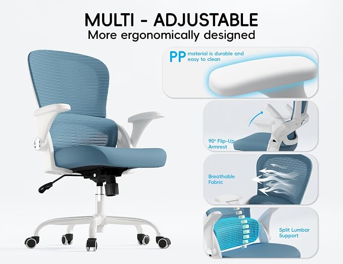 TRALT Office Chair - Ergonomic Office Chair with Back Support, Home Office Desk Chairs, 330lbs Wide Seat Big and Tall Office Chairs, Comfy Desk Chair for Work, Study, Office, Gaming (Blue)