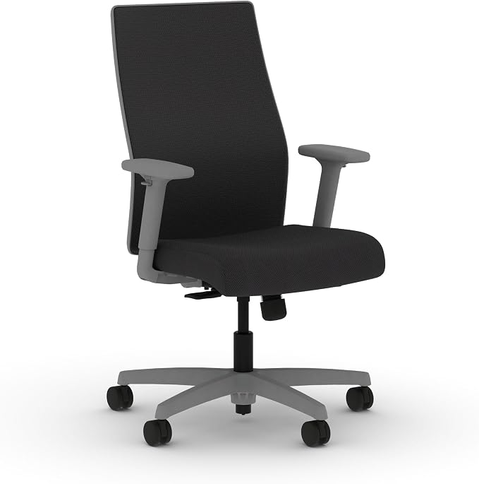 HON Ignition 2.0 Mid‑Back Ergonomic Office Chair, Mesh Task Desk Chair with Lumbar Support, Standard Synchro‑Tilt, Height and Width Adjustable Arms, Titanium Frame, Onyx