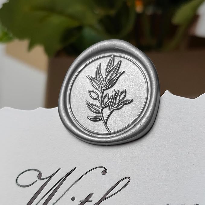 50 Pcs Silvery Wax Seal Stickers Self- Adhesive Wedding Invitation Seal Stickers, Perfect for Wedding Invitation, Envelopes Christmas Cards, Seating Chart, Good Adhesion and Easy to Use