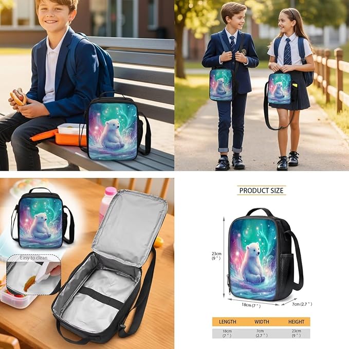 Cute Bear Backpack with Lunch Box Set for Girls Boys Novelty School Backpacks Kawaii Bookbag with Flap Zipper Pocket Complete 4 Pcs Set for Back to School Supplies