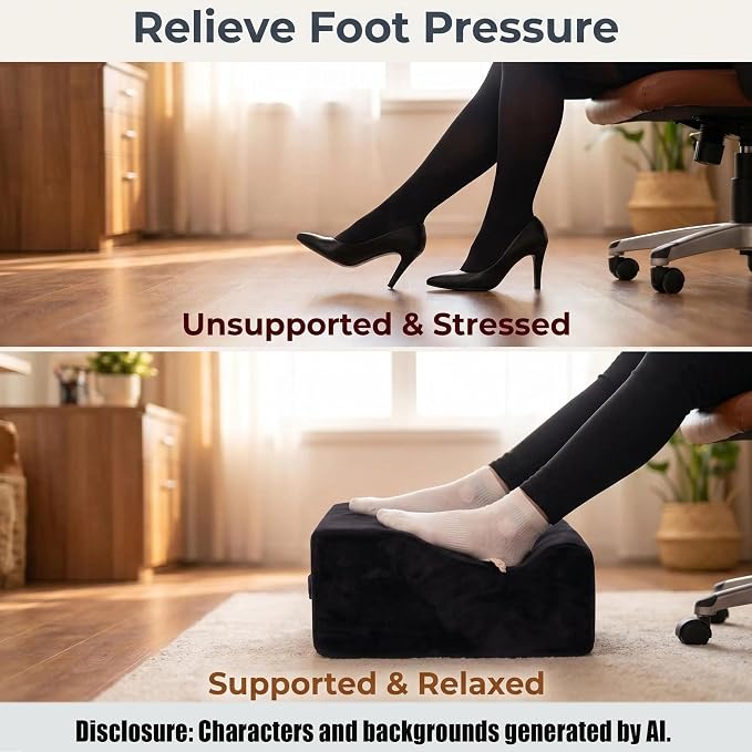 Foot Rest for Under Desk at Work, Office Footrest with Warm Feet Pocket,Ergonomic Under Desk Footrest with Washable Cover, Stool for Office Chair & Back &Pain Relief (Black+)
