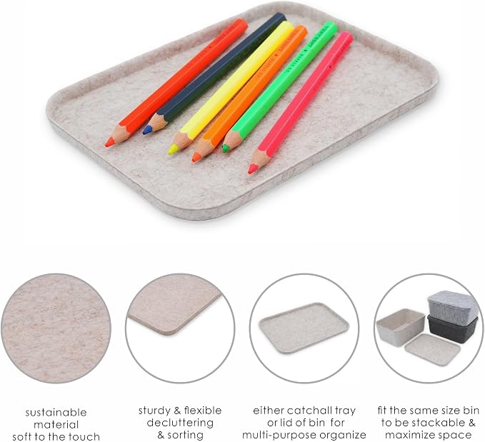 Felt tray Lid for Storage Bins Drawer Organizer bin cap of box catchall entryway holder sleek minimalist lifestyle (Oatmeal Lid, S)