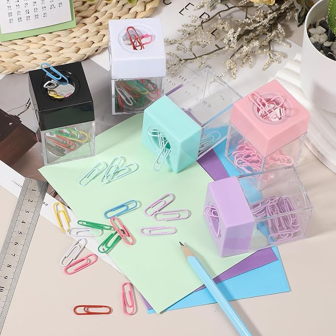 PATIKIL Magnetic Paper Clip Holder Dispenser, 2Pcs Large Capacity Paper Clip Organizers with Magnetic Top for Desk Supplies, Office, Classroom, Home, Purple/Black(36Pcs, Multicolor Clip)
