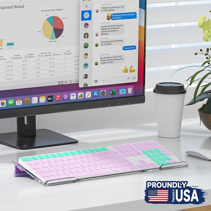 Ergonomic Computer Keyboard Stand - Adjustable Keyboard Riser Tilt Clear and Glitter Purple Acrylic Keyboard Tray Non-Slip Elevated Typing Key Board Holder Lift for Home Office Desk Accessories