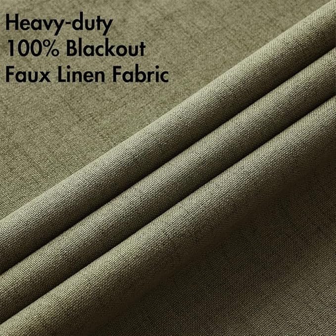 MIULEE Linen Texture Curtains for Bedroom Solid 100% Blackout Thermal Insulated Light Olive Green Curtains Grommet Room Darkening Drapes for Living Room 52x90 Inch (2 Panels)