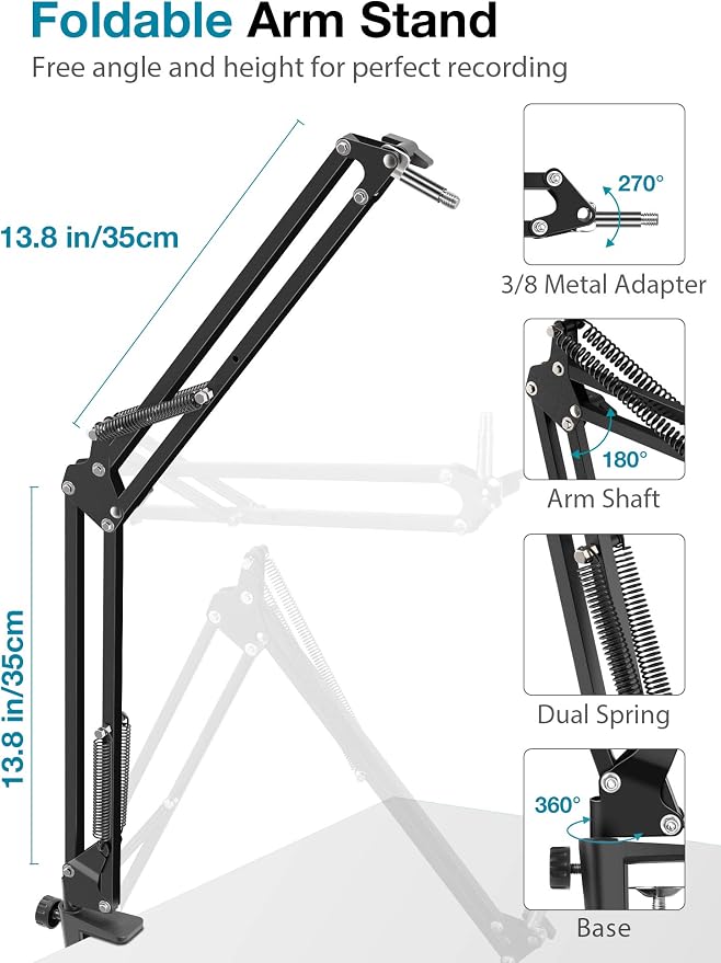 InnoGear Microphone Stand, Adjustable Mic Stand Set for Blue Yeti Nano Suspension Boom Scissor Arm Stand with 5/8" to 3/8" Screw, 5/8" to 1/4 Screw, Nano Mic Windscreen and Dual Layered Mic Pop Filter
