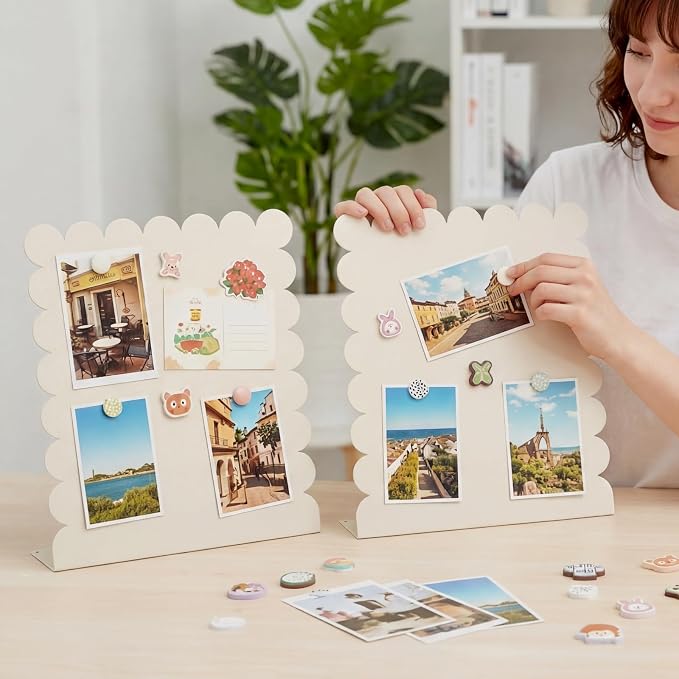 Gueevin 2 Pcs Magnet Board Standing Magnetic Metal Board for Desk and Wall Scalloped Magnetic Display Stand for Memos Photos and Documents Home Office School Desk Storage Decoration(White,Medium)