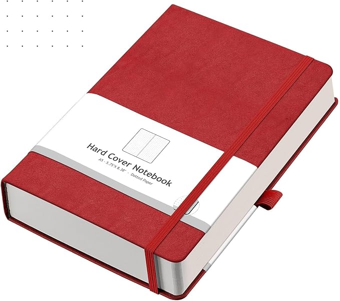 AHGXG Dotted Journal - 320 Numbered Pages Dot Grid Notebook A5 Thick Journal, 100gsm Thick Dotted Paper, Leather Hardcover,Inner Pocket, 5.75'' × 8.38'', Red