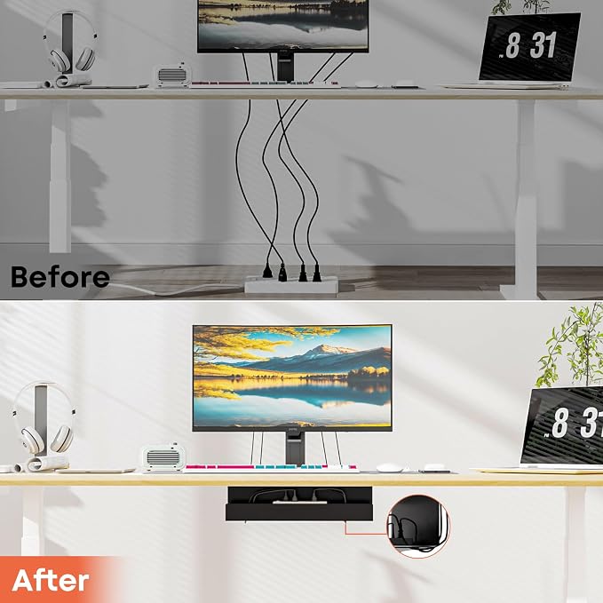 Cable Management Under Desk,17 inch Cable Management Tray | Power Strip Holder,Cord Organizer,Wire Management for Office and Home, Black