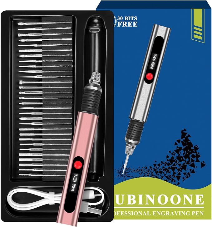 TUBINOONE Engraving Pen, Ultimate Cordless Portable Tool for Artists & DIYers - Engrave 50+ Surfaces - Beginner Friendly - Rechargeable - Free 30 Bits & Mastery Guide & Stencils (Brown)