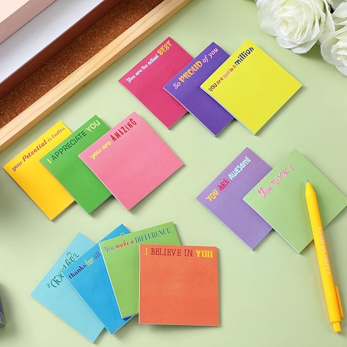 Yinder 24 Pcs Inspirational Sticky Notes Thank You Gift Motivational Sticky Note Pad Employee Appreciation Gift Bulk for Staff Coworker Teacher Nurse Office Groups 3 x 3'' (Thank You,Classic Color)