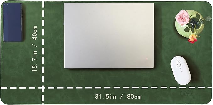 Leather Desk Mat, 31.5"x15.7" Non-Slip PU Leather Desk Pad, 2mm Thick Desk Blotter with Stiched line, Retro Large Mouse Pad, Laptop Pad for Office & Home Use (Retro Green)