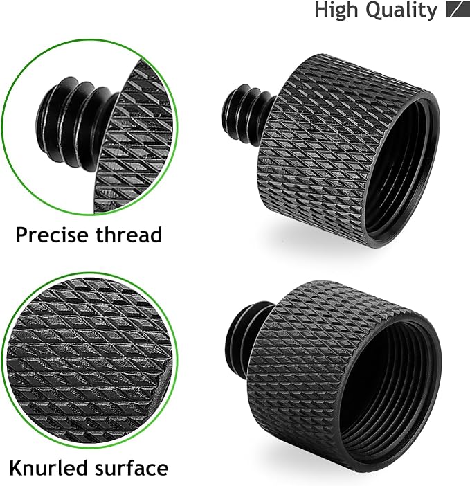 Mic Stand Adapter 5/8 Female to 3/8 Male and 3/8 Female to 5/8 Male Screw Adapter Thread for Microphone Stand Mount to Camera Tripod Adapter 2 Pack
