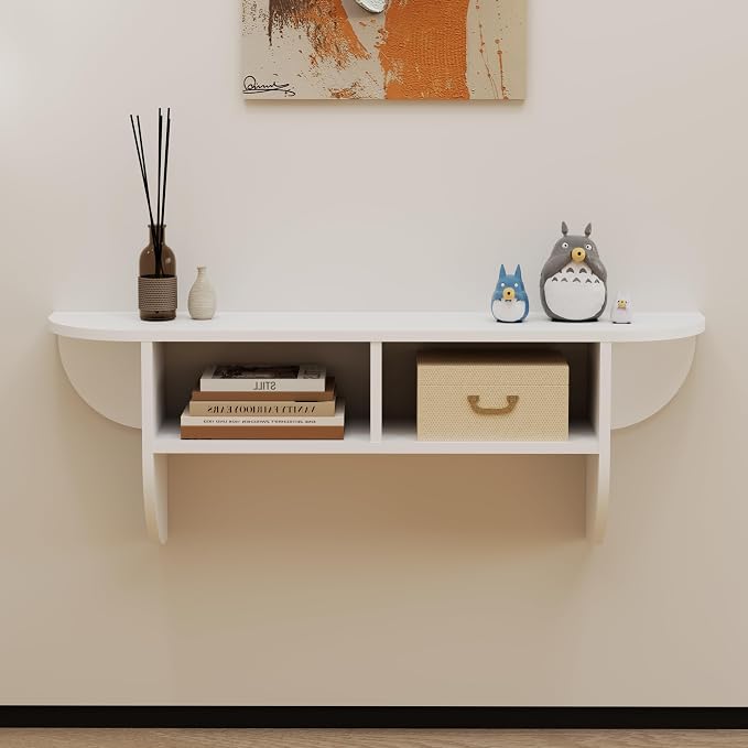 39'' Wall Mounted Narrow Entryway Table with Storage Shelf, Modern Couch Table, White