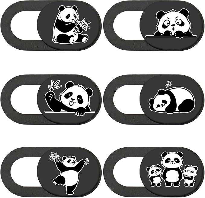 6Pcs 6 Styles Panda Camera Cover Webcam Cover Slide Cute Animal Design Privacy Guard Webcam Protector for Laptop Desktop Computer Tablet Phone Notebook Mini PC Accessories Home Office Use