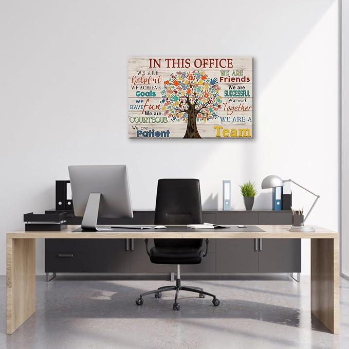 Inspirational Wall Art for Office In This Office We Are A Team Canvas Wall Decor Motivation Positive Quotes Wall Decor Colorful Tree Signs Painting Prints Artwork for Home Office 24x16in Framed