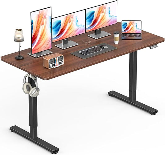 Large Electric Standing Desk, Gaming Desk, 55 x 24 Inch, Walnut | Height Adjustable Computer Desk with Smart Controller, Sit and Stand Up Table for Home, Office, Work, Study, Writing