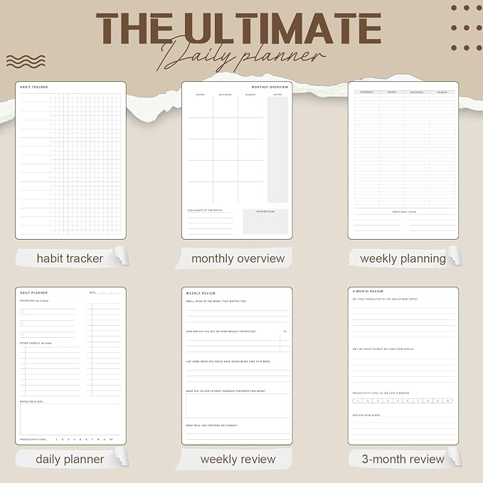 Productivity 3-month Planner Undated Daily Weekly Monthly Planner with Hardcover, Setting Guided Journal for Time Management, Habit Tracking, Self Care & Organization(White)