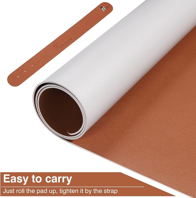TOWWI Dual Sided Desk Pad, Large Desk Mat, Waterproof Desk Blotter Protector Mouse Pad, Leather Desk Pad Large for Keyboard and Mouse (24" x 14", Brown/Gray)