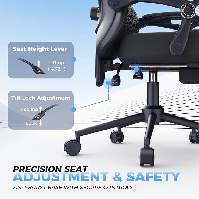 Ergonomic Office Chair - Adjustable Lumbar & Headrest, 90-160° Reclining with Footrest, Breathable Mesh Back - Home Office/Gaming Computer Chair