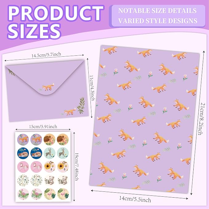 Sweet Cute Stationery Set, 92PCS Stationary Paper and Envelopes Set, 60 Writing Paper 30 Envelopes 2 Sticker Sheets, Vintage Stationery Sets for Letter Writing