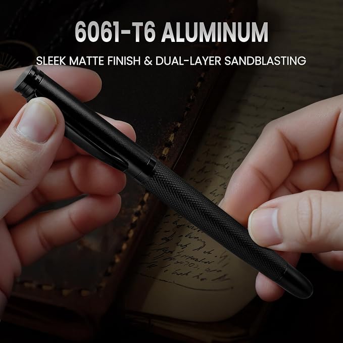 Origin-Joy Luxury Metal Pen Set, Professional Executive Heavy Nice Gift Pen with 3 Rollerball Refills 0.7mm for Men (Black, Capped & Diamond Fluted)