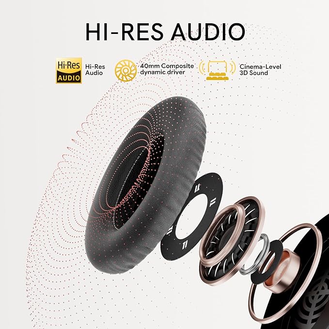 QCY H3 ANC Bluetooth Headphones Over Ear, Active Noise Cancelling Bluetooth 5.4 Headphones with Microphones, Hi-Res Audio Sound, Multipoint Connection, 60H Playback, Custom EQ via App(Black)