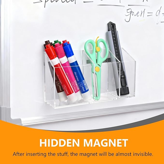 Magnetic Dry Erase Marker Holder, Anti-slip Acrylic Magnetic Marker Pen Holder for Whiteboard, Refrigerator, Large Capacity Desk Locker Organizer Accessories, Pencil Cup for Office School