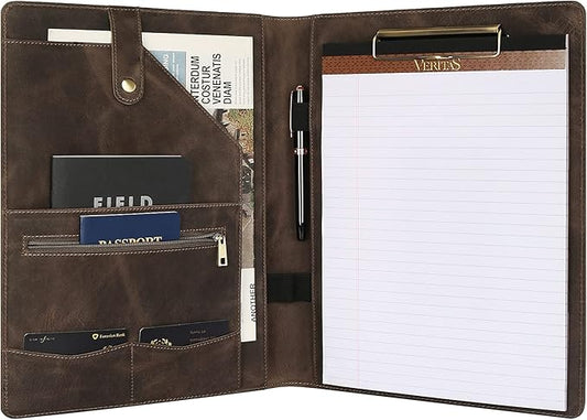 Personalized Leather Portfolio for Men, Engraved Leather Clipboard Portfolio Binder, Custom Leather Resume Padfolio for Women, Christmas Gift for His/Her (Clipboard, Grey-Custom)