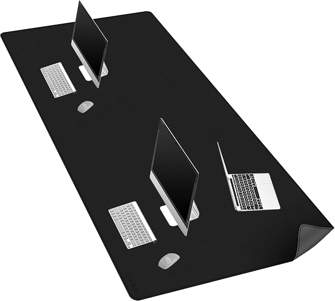 Chihein 71" x 35" 4XL PU Leather Desk Mat (Black/Gray), Huge Mouse Pad, Dual Sided Desk Pad Protector, Waterproof Writing Blotter for Gaming/Office/Home