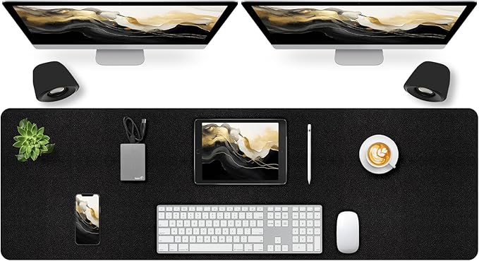 Leather Desk Pad Mat, Long Mouse Pads for Desks Non-Slip, Black Desk Matt for Desktop, Waterproof Computer Mat Desktop Protector for Office/Study/Home/Decor (47.2" x 16.9")