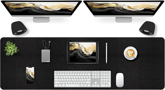 Leather Desk Pad Mat, Long Mouse Pads for Desks Non-Slip, Black Desk Matt for Desktop, Waterproof Computer Mat Desktop Protector for Office/Study/Home/Decor (47.2" x 16.9")