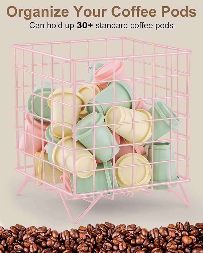 K Cup Holder, Coffee Pod Holder for Countertop, Pink, 5.3x5.3x6.3 Inch | Coffee Bar Organizer, K Cup Holders for Counter, Large Capacity Coffee Pods Organizer, for Kitchen Counter & Office Desktop