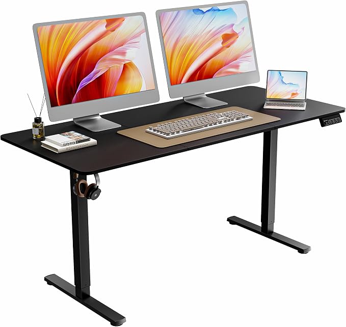 63"x28" Standing Desk, Height Adjustable Sit-Stand Home Office, Black | Electric Adjustable Standing Desk, Sit to Stand Computer Office Desk with Splice Board, Memory Preset, Lifts 28.7''-46.5"