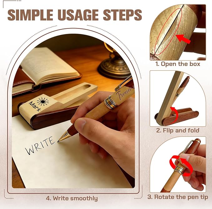 Custom Wooden Ballpoint Pen Set Customized with Name Text Logo Personalized Wood Pens Set with Engravable Wood Gift Box for Men Women Boss Colleague Friend (customized pen)