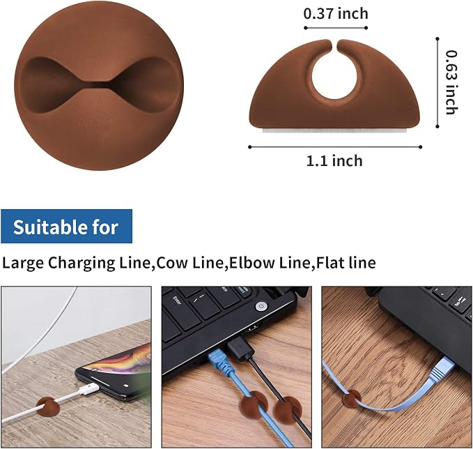 8 Pack Adhesive Cable Clips Cord Organizer for Desk, Coffee | Self-Adhesive, Cord Organizer Management for Desk, Suitable for Computer, Charging, Electrical and Mouse Wires, Easy to Use