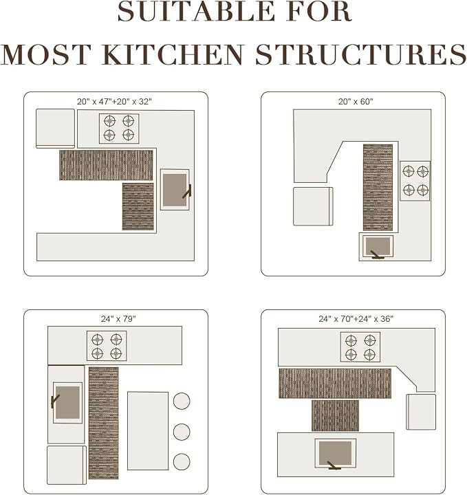 Kitchen Runner-Non Slip Kitchen Mats for Floor-Thick Stain Resistant Vintage Kitchen Floor Rug Runner Carpet for Hallways Entryway Laundry Room Washable（Brown 24"x70"）