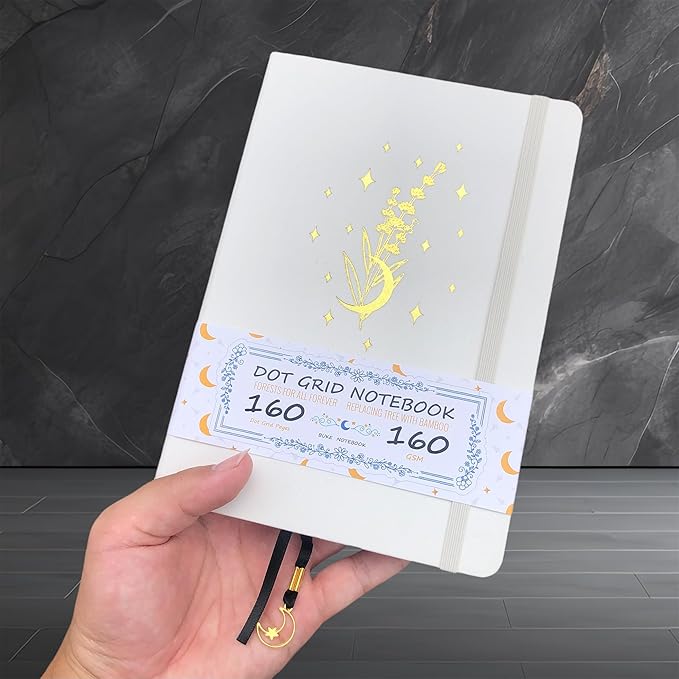 BUKE Dotted Notebook - Cotton Fabric Hardcover - 160gsm Thick Bamboo Paper - A5 Size Dotted Journal - 5x5mm DOT GRID Layout 160 Pages With Gift Box (BKC-4D)