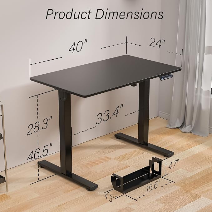 Kingant Standing Desk Height Adjustable Small Electric Stand Up Desks [40 x 20 Inch] - Ergonomic Sit Stand Desk Rising Desks for Home Office Computer Desk Stand Desk Workstation with Cable Management