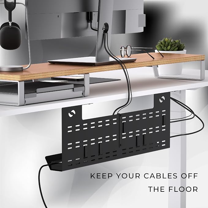HumanCentric Under Desk Cable Management Tray & Cord Raceway, Black | Underdesk Cord Organizer, Standing Desk Cable & Wire Management, Heavy Duty, Straps Included, Medium