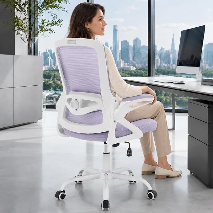 Executive Office Chair with Adjustable Lumbar Support Flip-Up Arms,Lavender | Desk Chair Breathable Mesh Comfy Computer Chairs with Flip-up Armrests Executive Task Chair for Adults Home Office,400lbs