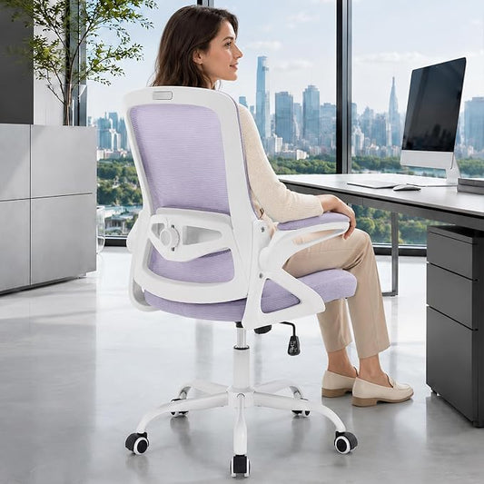 Executive Office Chair with Adjustable Lumbar Support Flip-Up Arms,Lavender | Desk Chair Breathable Mesh Comfy Computer Chairs with Flip-up Armrests Executive Task Chair for Adults Home Office,400lbs