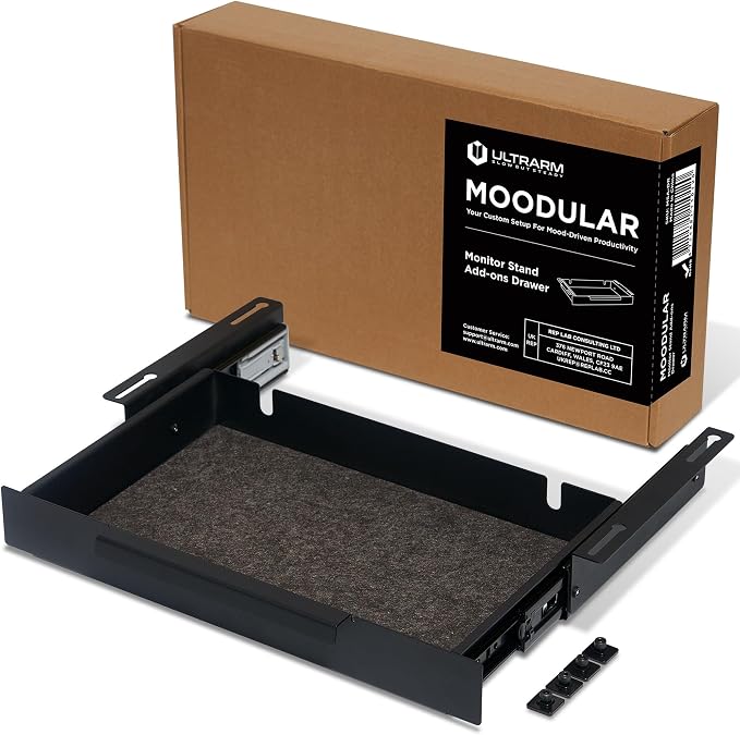 Moodular Storage Drawer Add-On for Slide Rails, Do Not Use Alone | Accessory Only, Soft-Closing System, Hidden Storage, Felt Interior, Sturdy Steel Frame, Declutter Your Desk, Black, MSA-DR