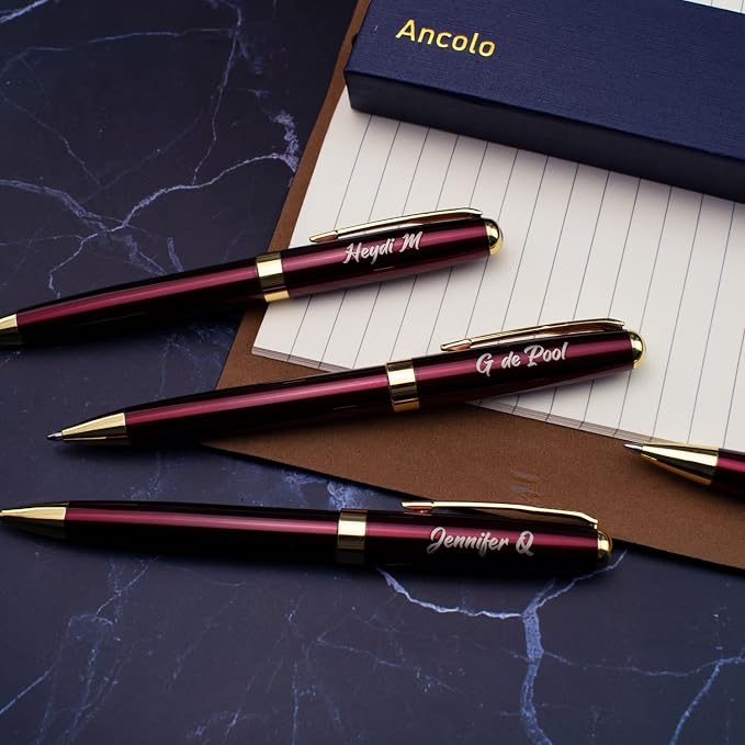 Ancolo Personalized Office Gift Pens Writing Set-Stainless Steel Fancy pens Custom with Your Name or Message, Perfect for Coworker/Friends/Manager/Lawyer/Professor 5PCS/Pack