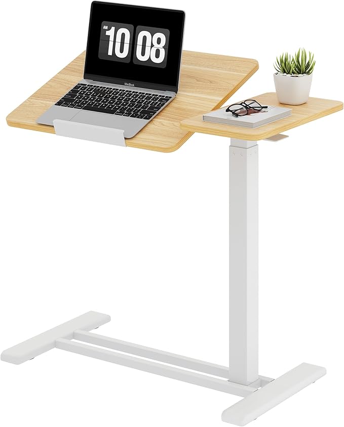 SANODESK 28''Overbed Table Gas Spring Lifting with Wheels&Tilting Desktop | Rolling Mobile Laptop Desk End Table,Portable Computer Workstation for Home Office,Sofa,Bedside,27.6" W x 15.7" D,Maple
