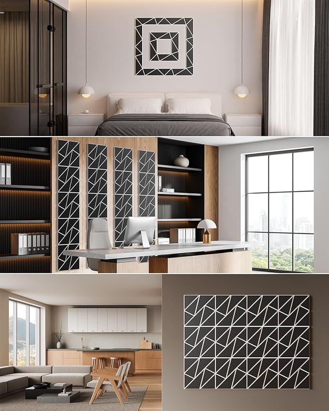 22-Pack Felt Acoustic Panels,12"x12"x0.4" Soundproof Wall Panels, Peel & Stick Sound Proof Foam Panels for Walls, Geometric Noise Reduction Panels for Home Office,Studio (Black on White)