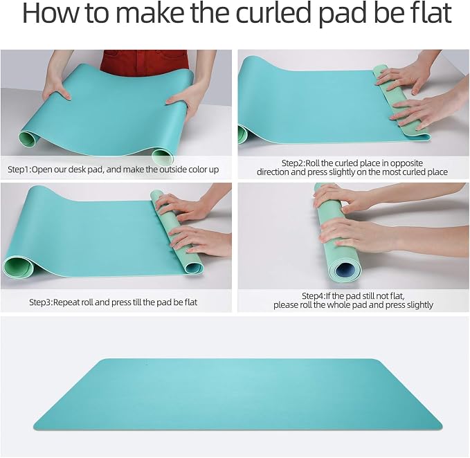 YSAGI Dual-Sided Desk Pad Protector, Desk Mat with Non-Slip - Waterproof PU Leather Office Desk Blotter for Mouse, Keyboard, Writing,35.4" x 17", Calamine Blue+Cobalt Green